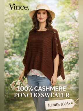 Vince Cashmere Poncho Sweater
Brown | 100% Cashmere Cape |One Size